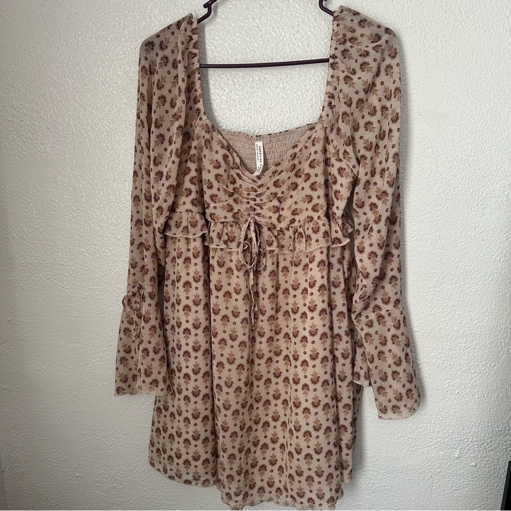 AE American Eagle Medium Babydoll Sweetheart Mini Dress Long Sleeve Boho Flowy